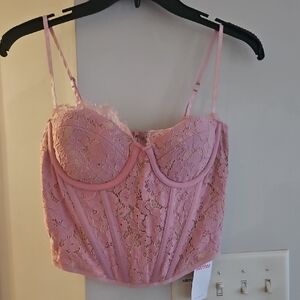 Parthea Light Pink Lace Bustier Top Size XS Boning Bra Cups Zip Back NWT